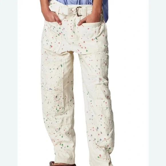 Free People Cream Pants with Colorful Splatter - Picture 2 of 6